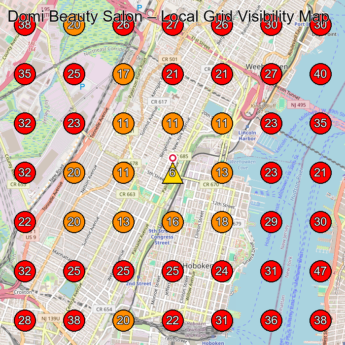 Domi Beauty Salon GeoGrid visibility map for Beauty Salon in 3571 John F. Kennedy Blvd Near